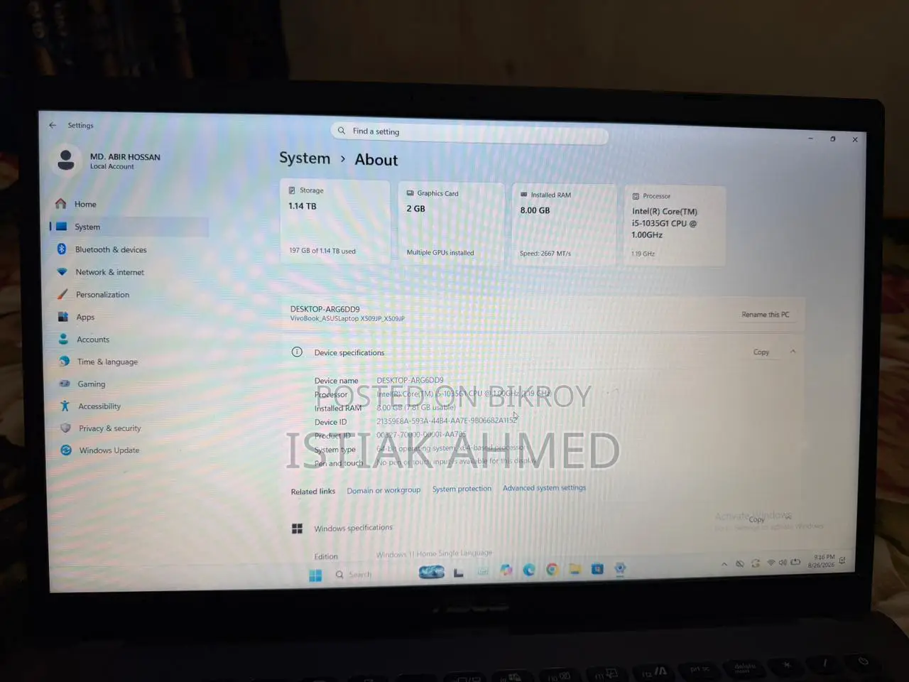 Laptop ASUS Vivobook Go 14 8GB Intel Core I5 HDD+SSD 1T