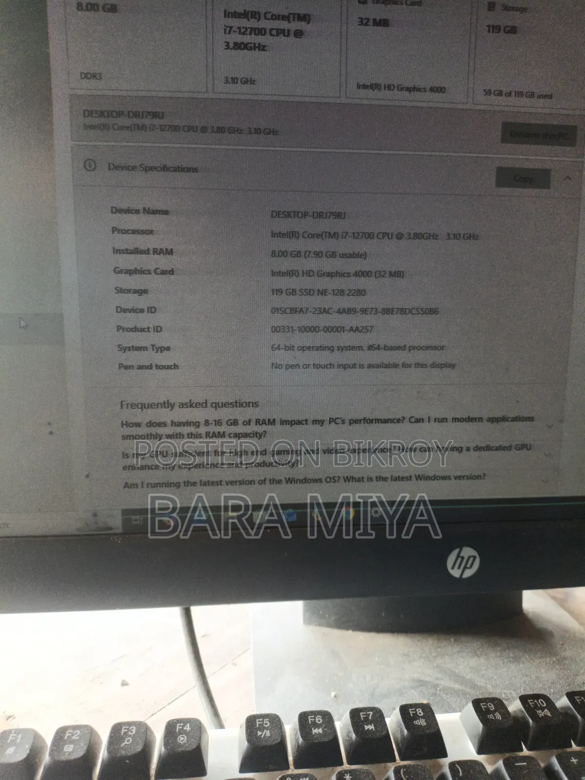 Desktop Computer 8GB Intel Core I7 SSD 128GB