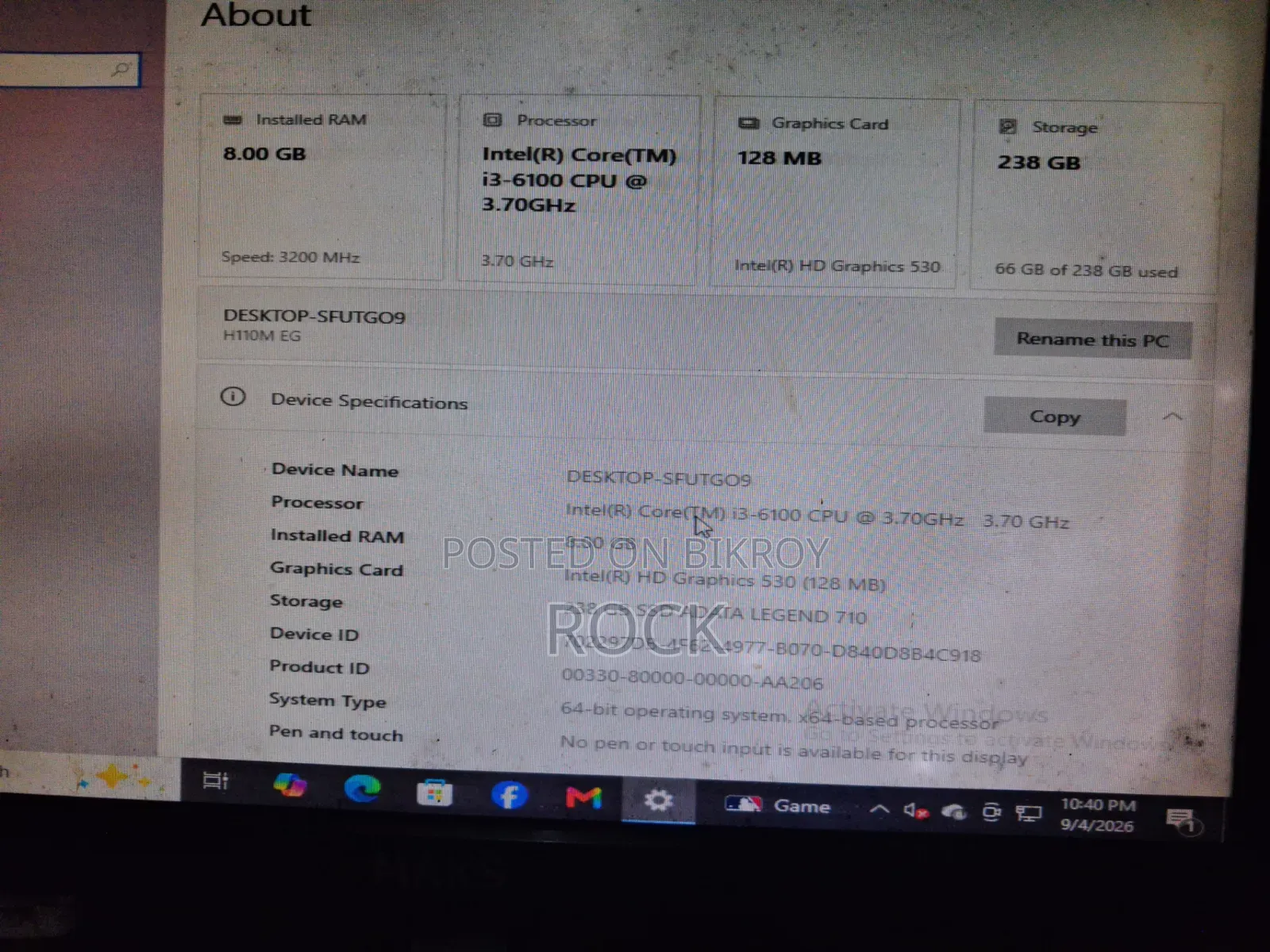 Desktop Computer 8GB Intel Core I3 SSD 256GB