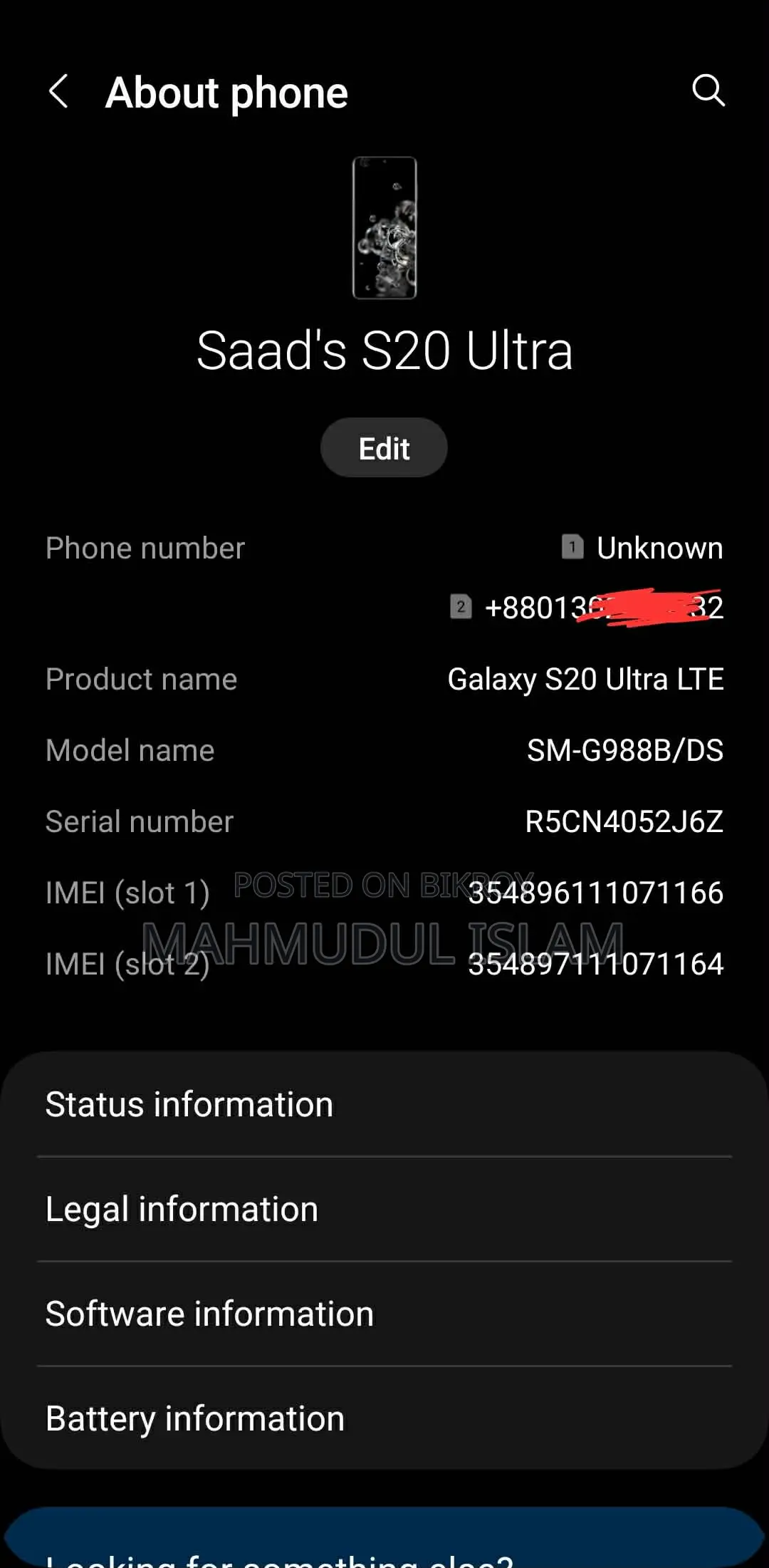Samsung Galaxy S20 Ultra 5G 128 GB Black