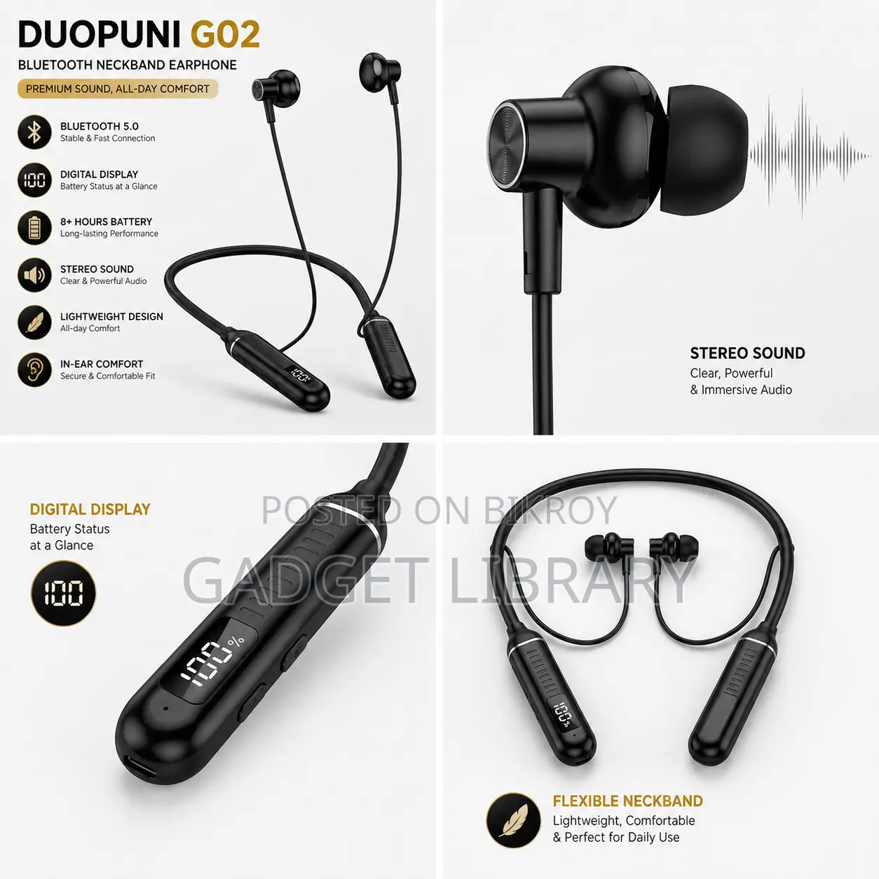 DUOPUNI G02 Bluetooth Neckband | Digital Display
