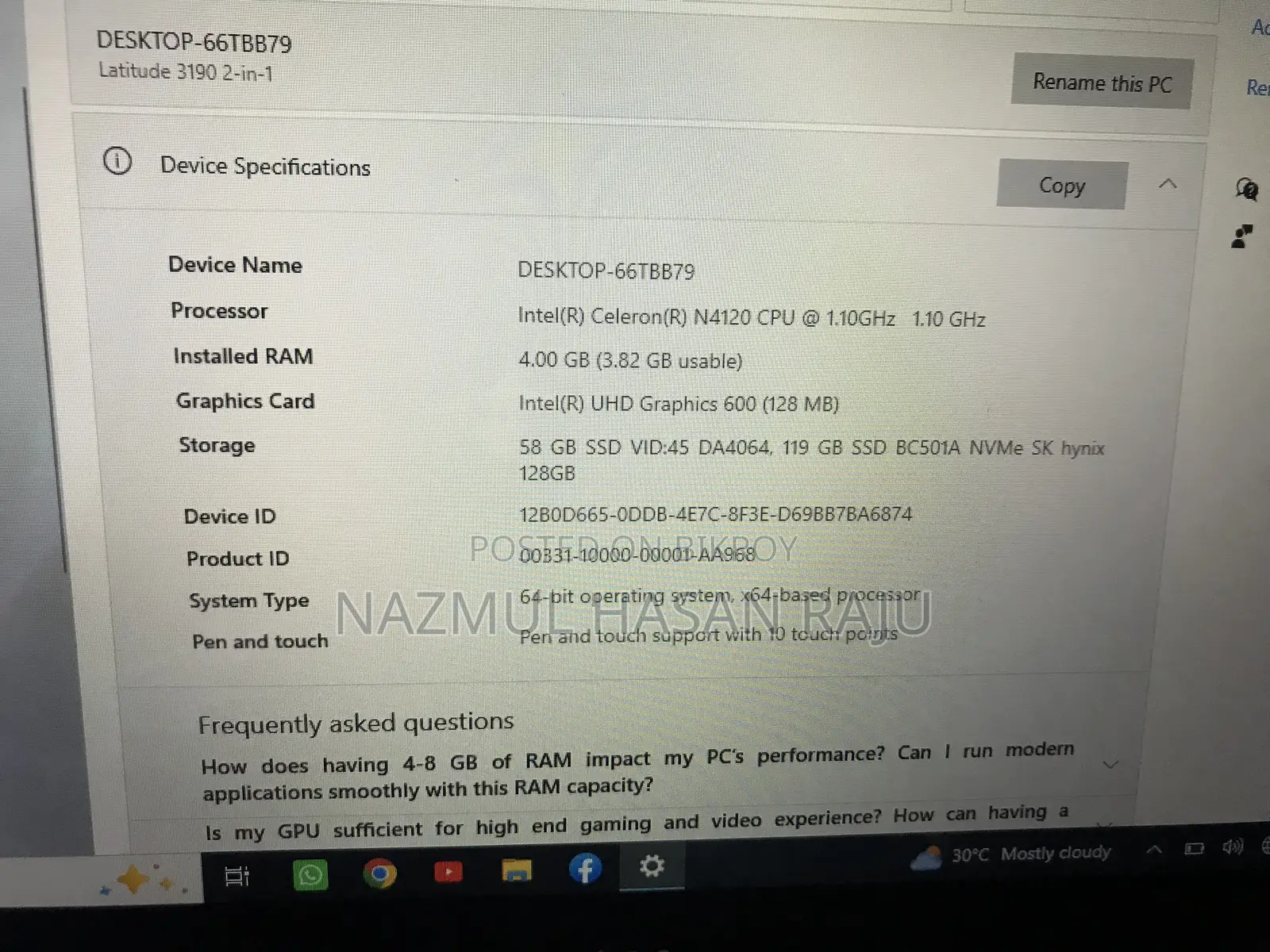 Laptop Dell Inspiron 11 3195 2-in-1 4GB Intel Core I5 SSD 128GB
