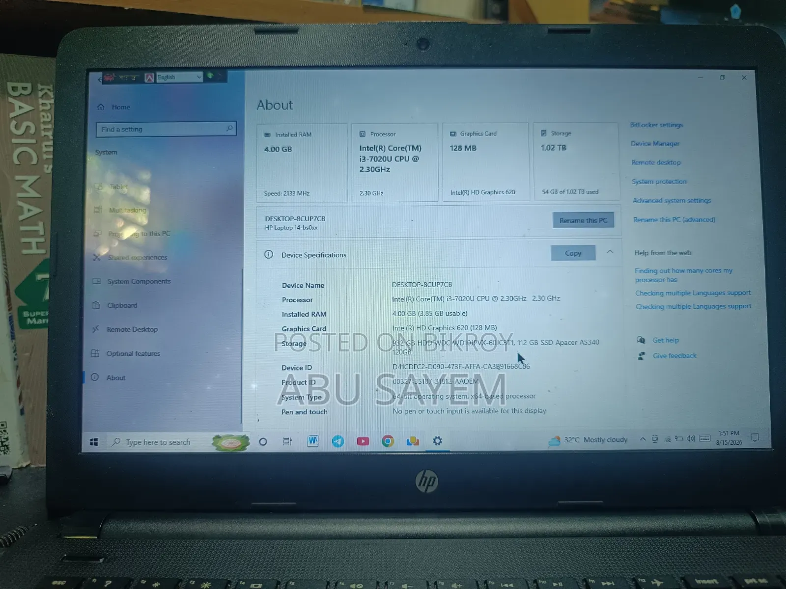 Laptop HP 14s 4gb Intel Core I3 SSD 128gb