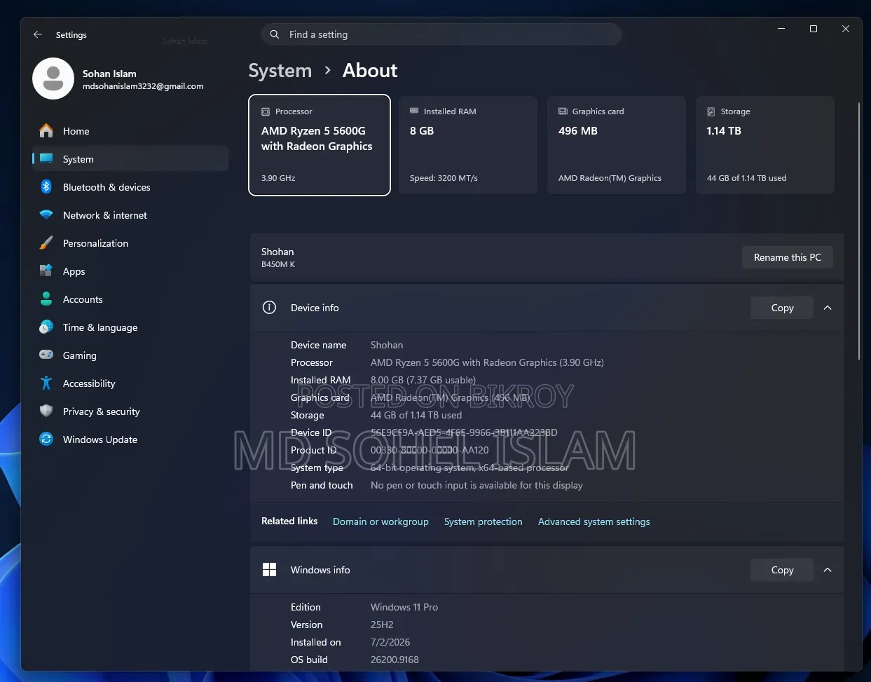 Desktop Computer 8GB AMD Ryzen 5 HDD 1T