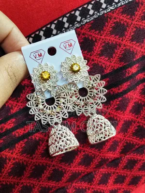 Brand New Silver White Polish Designer Jhumka Earrings