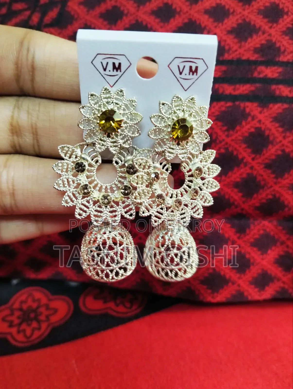 Brand New Silver White Polish Designer Jhumka Earrings