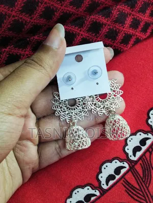 Brand New Silver White Polish Designer Jhumka Earrings