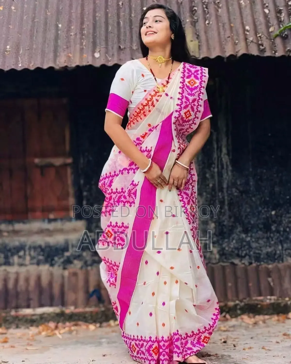 পূজা স্পেশাল হাফ সিল্ক স্ক্রিন প্রিন্ট শাড়ি