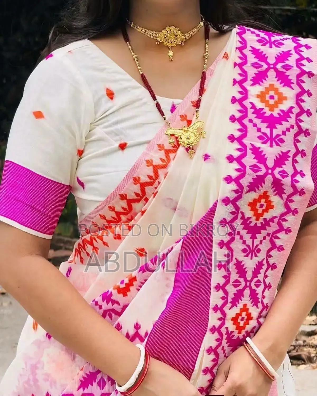 পূজা স্পেশাল হাফ সিল্ক স্ক্রিন প্রিন্ট শাড়ি
