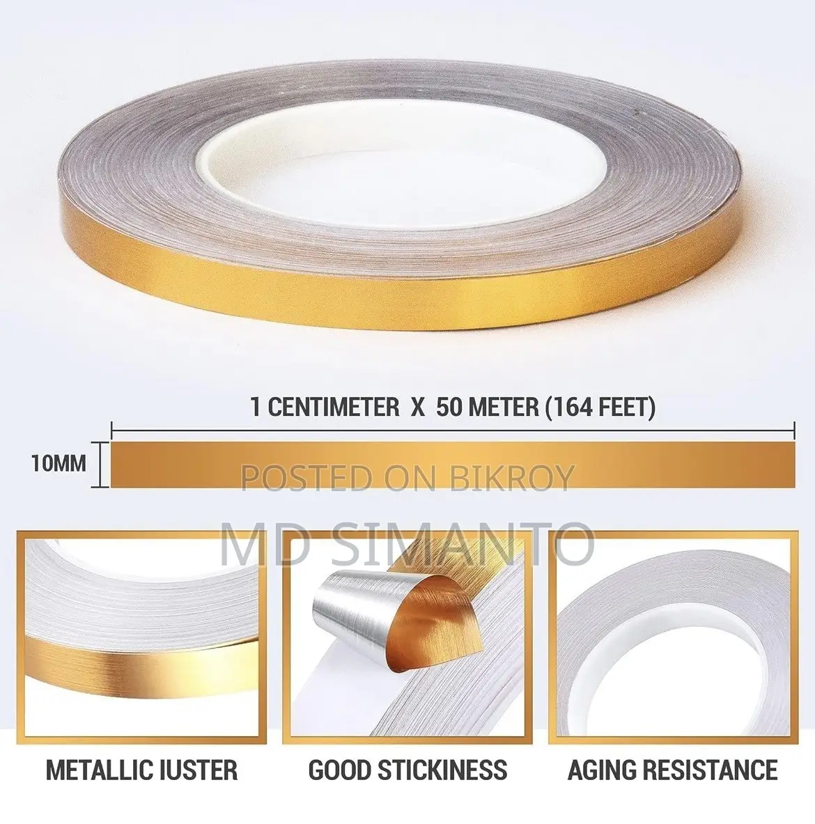 Golden । Self-Adhesive 1-Line Waterproof Tiles Gap Tape (1×5000 Cm)