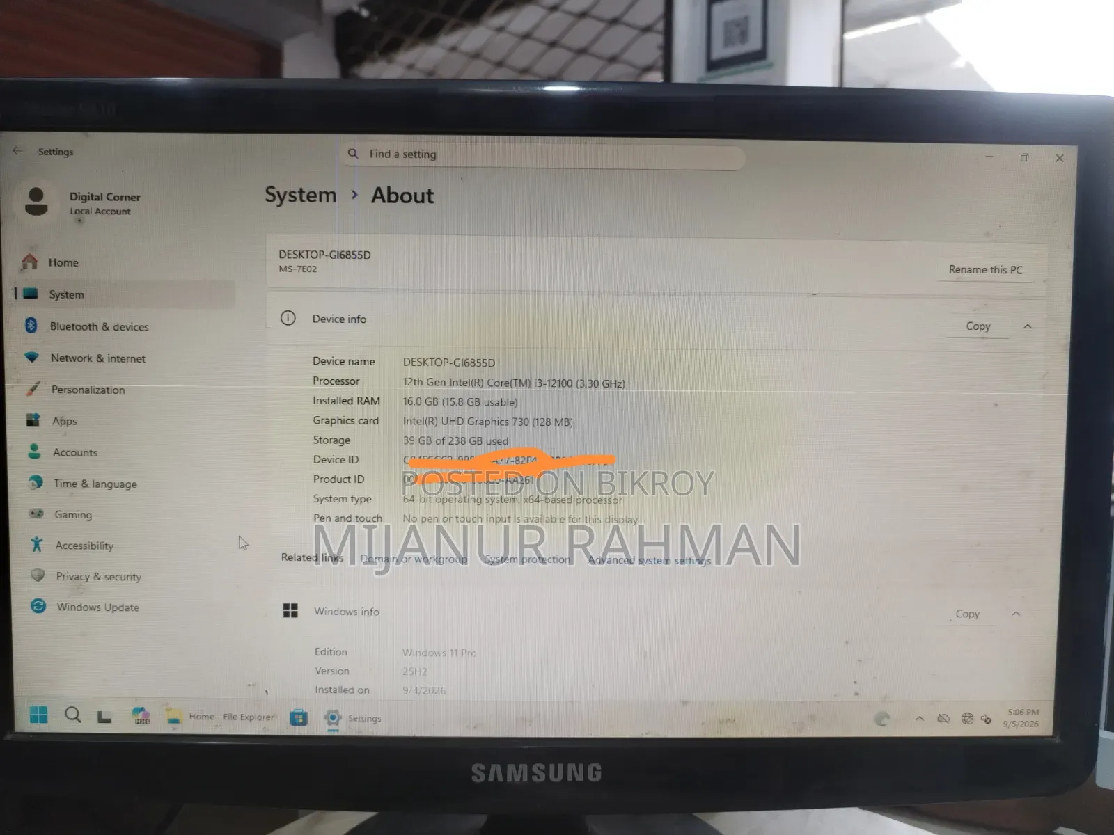 Desktop Computer 16GB Intel Core I3 SSD 256GB