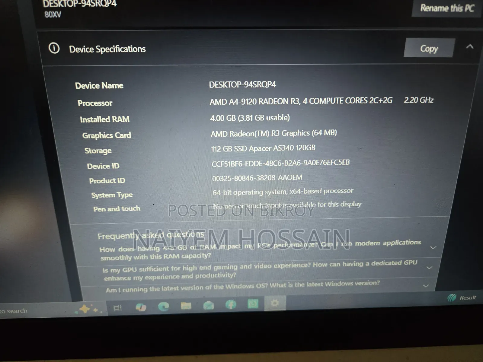 Laptop Lenovo Ideapad 3 4gb Amd A4 SSD 128gb