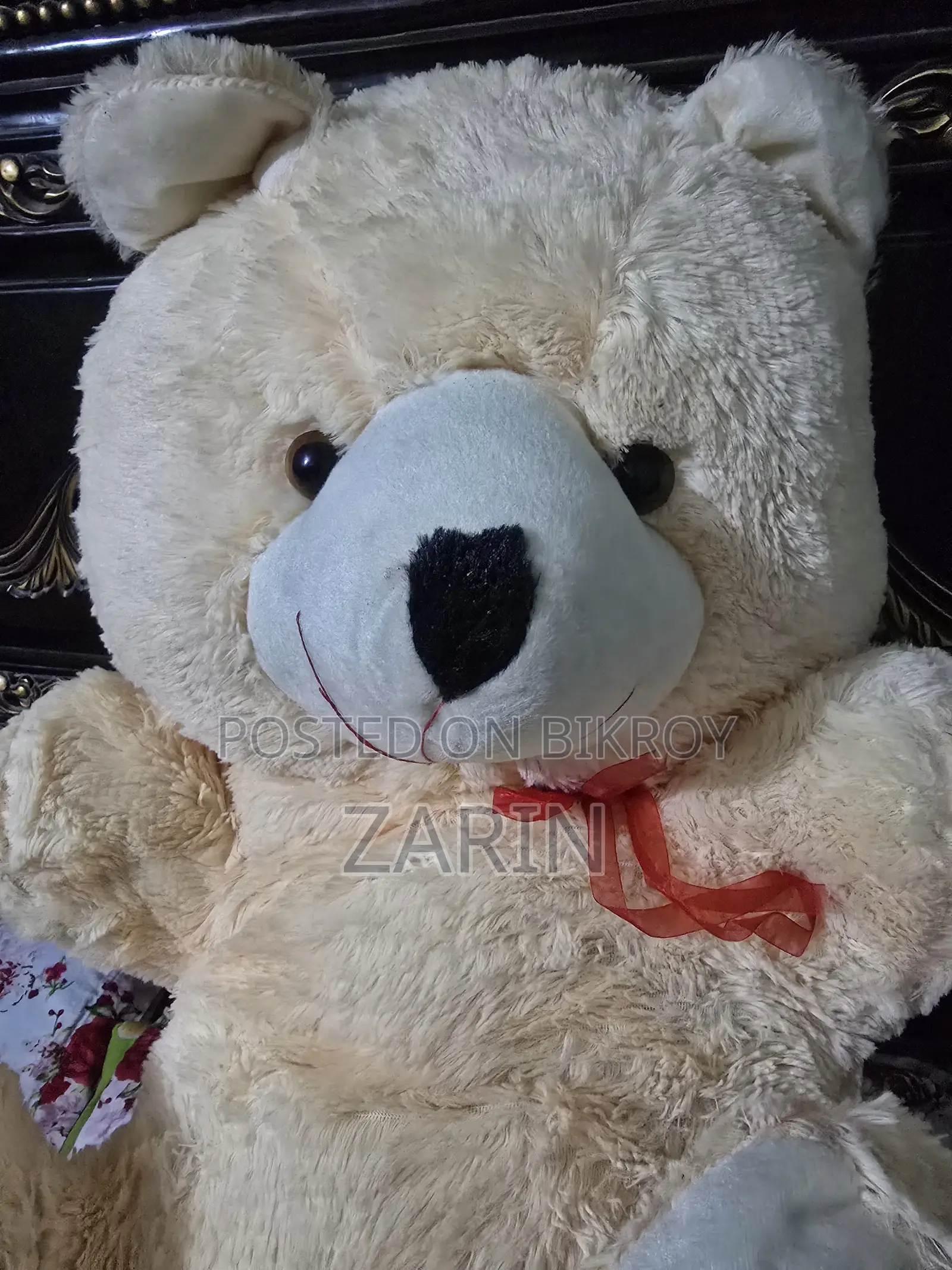 Large, Light Cream-Colored Plush Teddy Bear