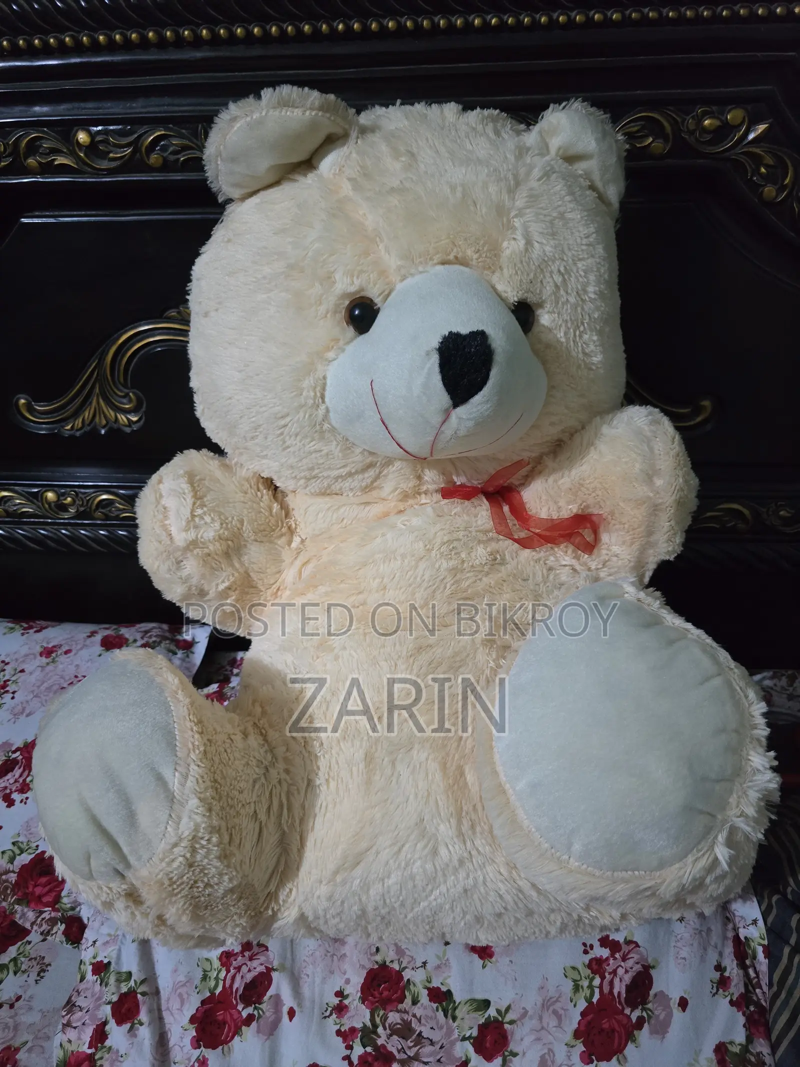 Large, Light Cream-Colored Plush Teddy Bear