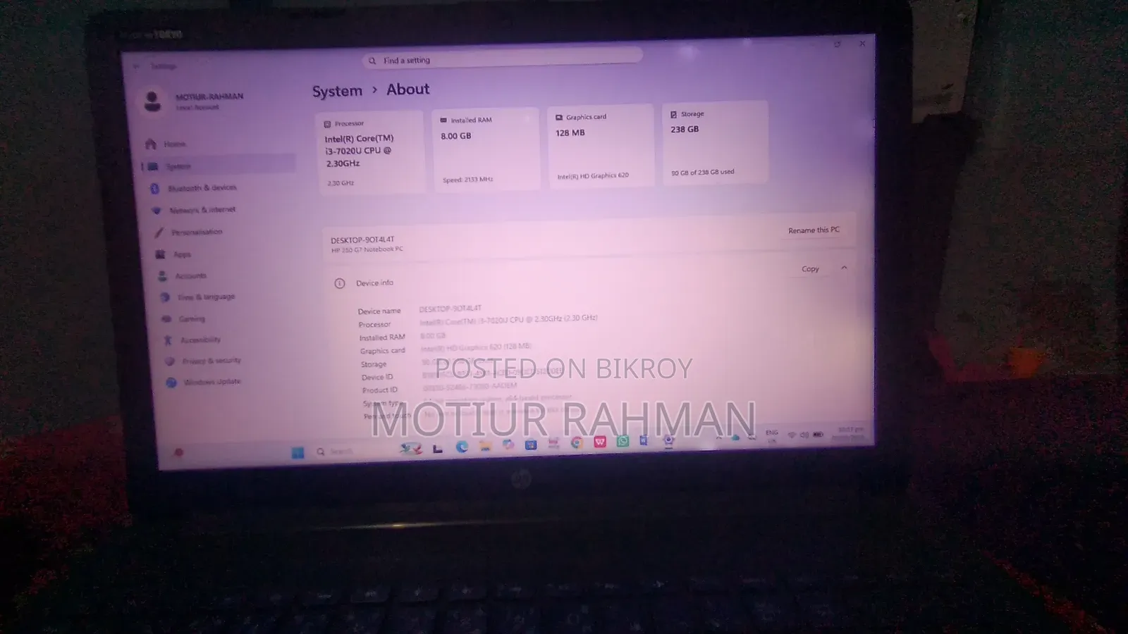 Laptop HP 250 G7 8GB Intel Core I3 HDD 256GB