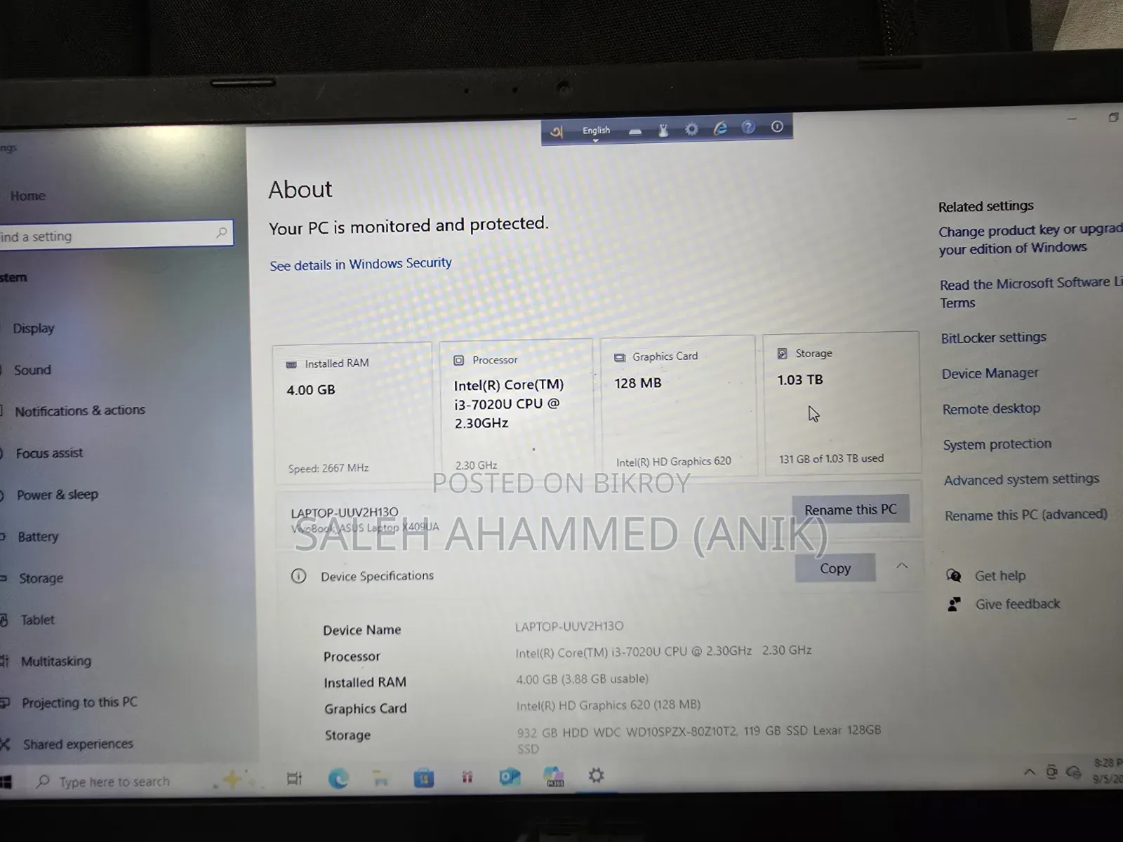 Laptop ASUS 4GB Intel Core I3 HDD 1T