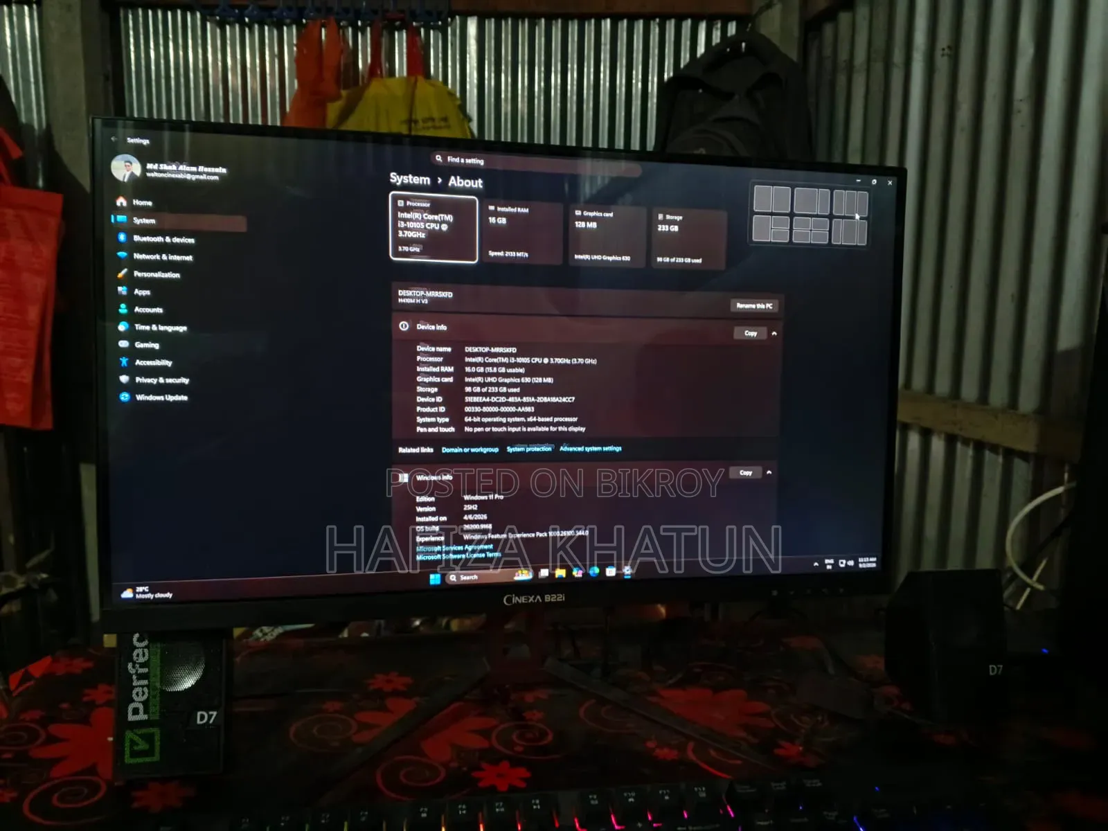 Desktop Computer Gigabyte 16GB Intel Core I3 SSHD+SSD 256GB
