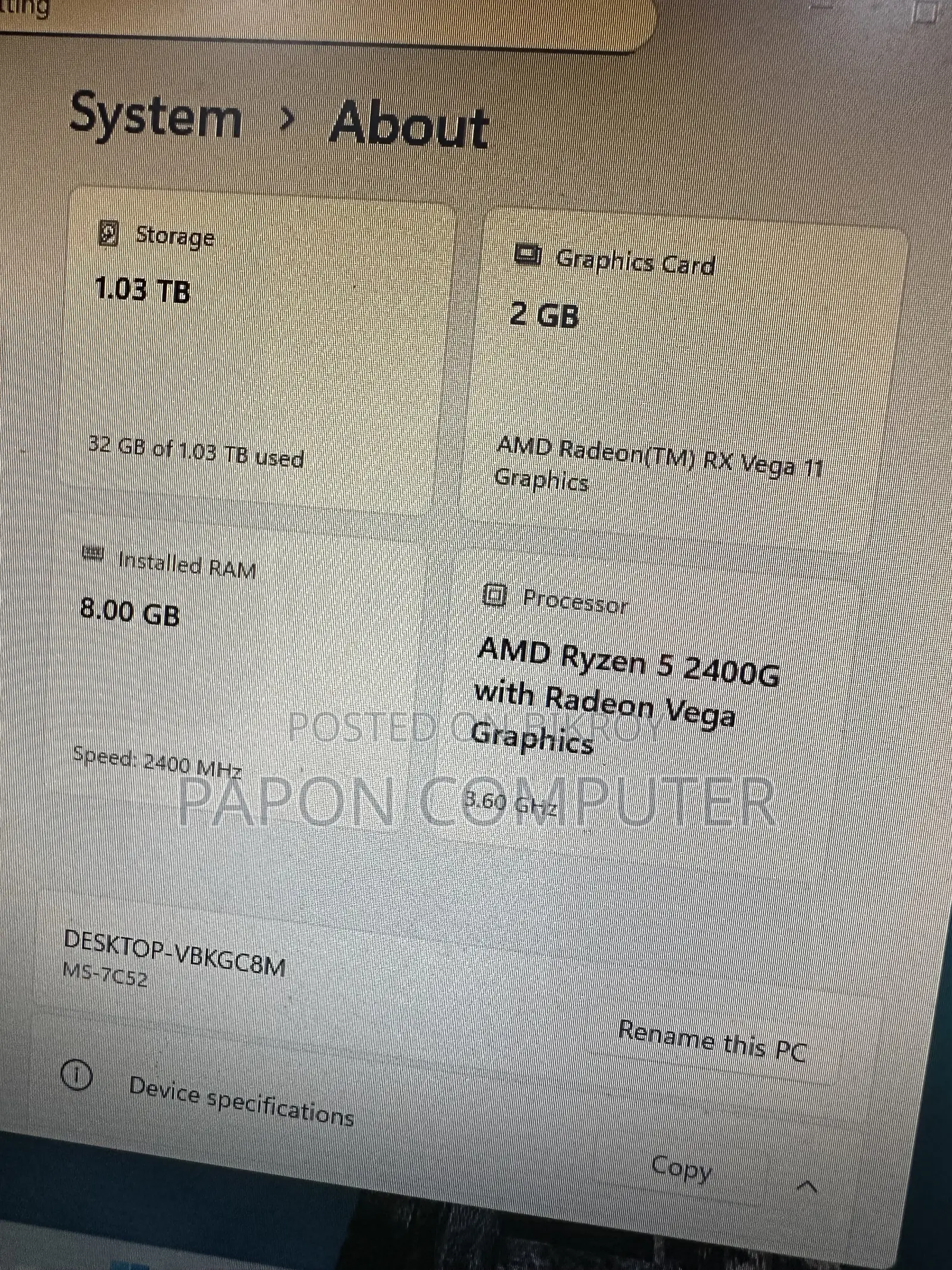 Desktop Computer 8GB AMD Ryzen 5 HDD+SSD 1T