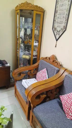 6 feet Premium 100% Teak Wood Corner Showcase – Beautiful Carving