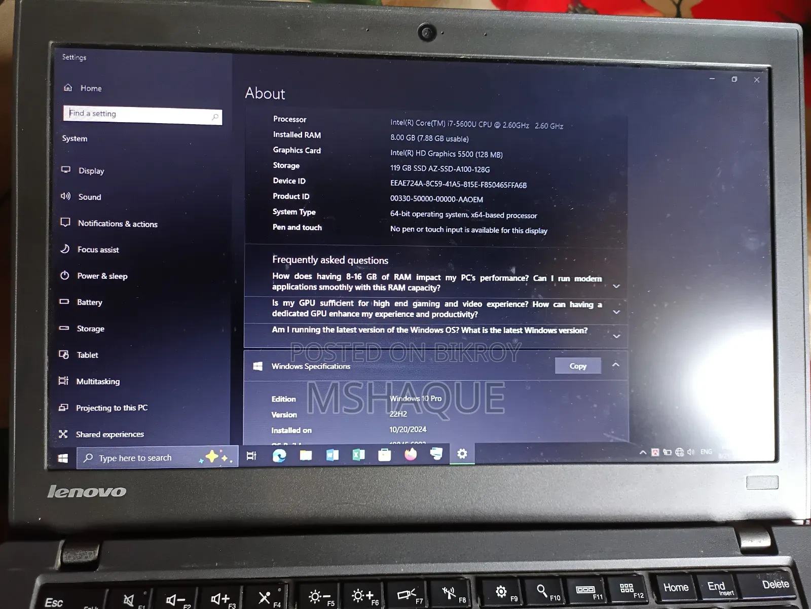 Laptop Lenovo ThinkPad X250 8GB Intel Core I7 SSD 128GB