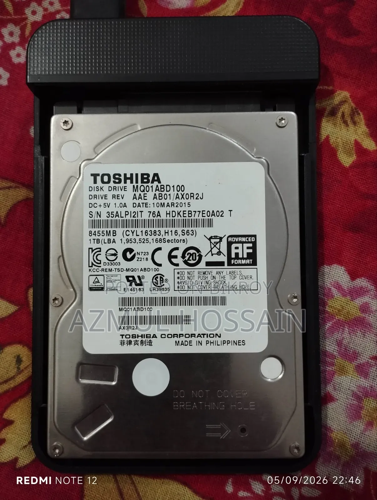 Toshiba 1TB 2.5" Internal HDD (With Enclosure)