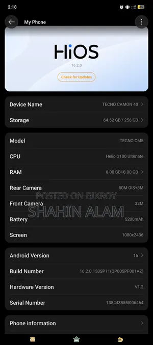 Tecno Camon 40 256 GB Black