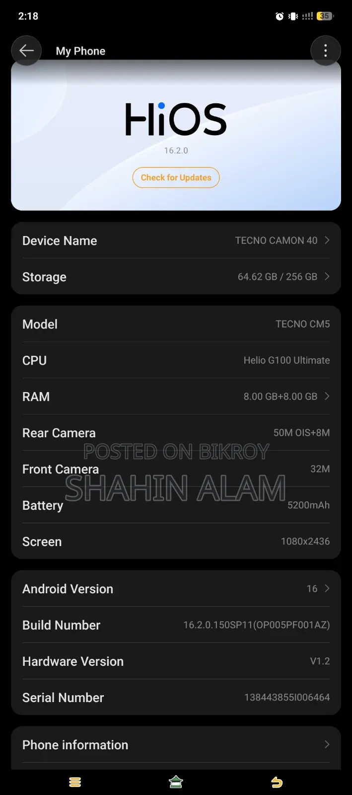 Tecno Camon 40 256 GB Black