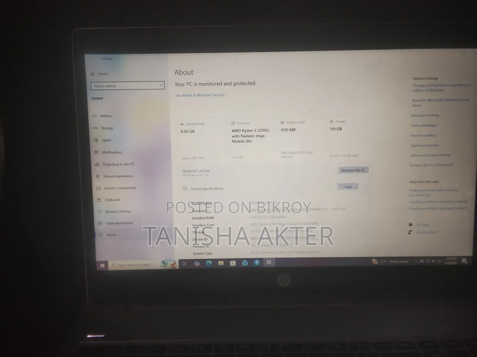 Laptop HP ProBook 455 8GB AMD Ryzen 3 SSD 128GB