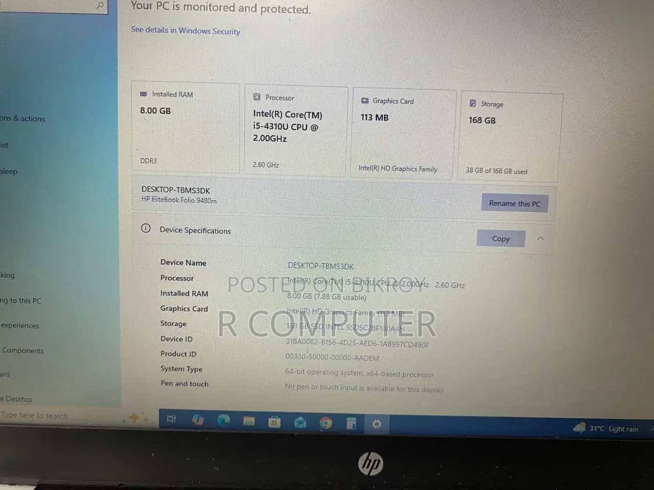 Laptop HP EliteBook Folio 9480M 8GB Intel Core I5 SSD 128GB