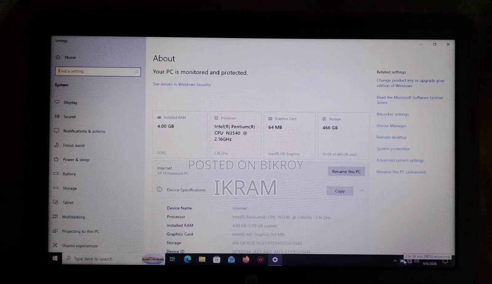 Laptop HP 14s 4gb Intel Pentium HDD 500gb