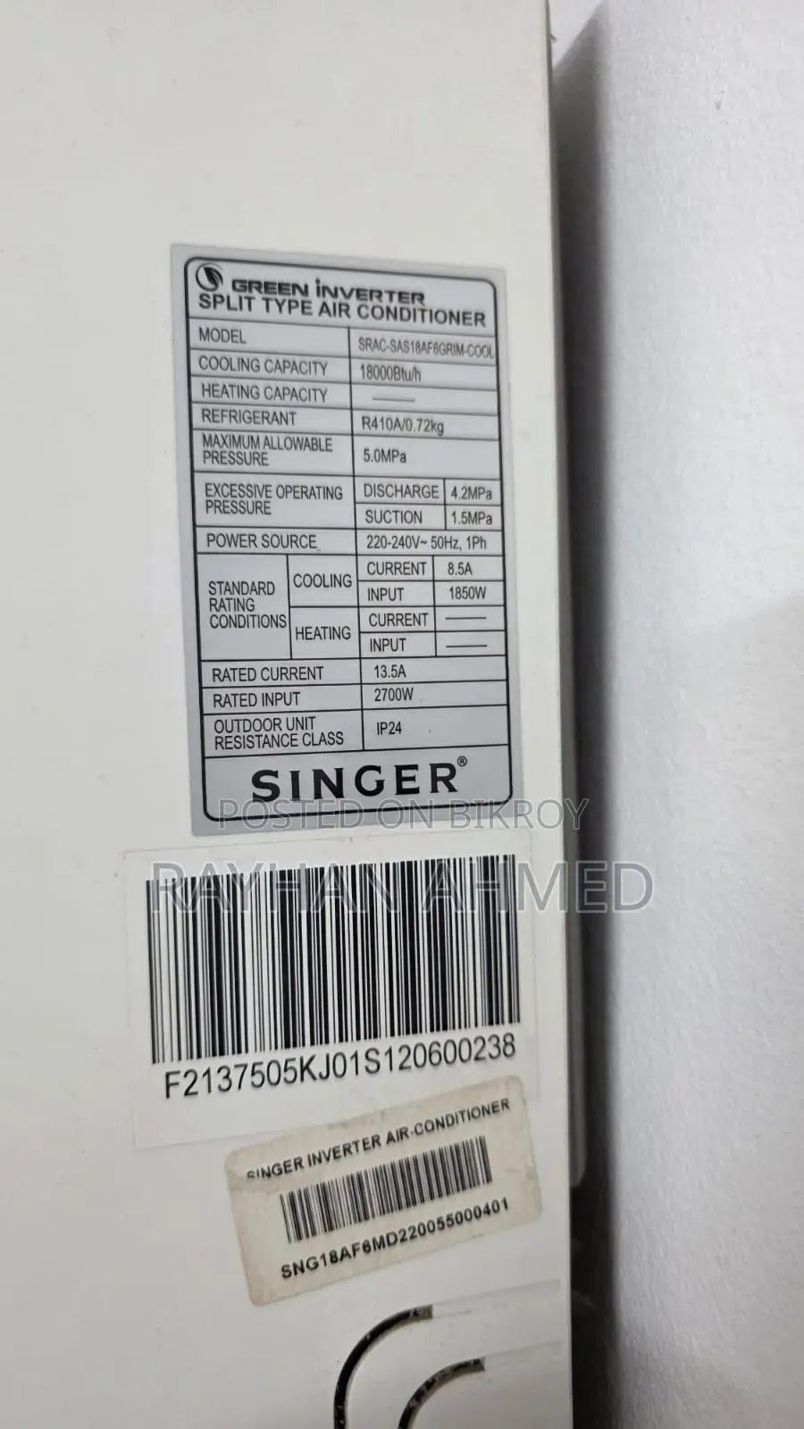 Singer Inverter 1.5 Ton AC