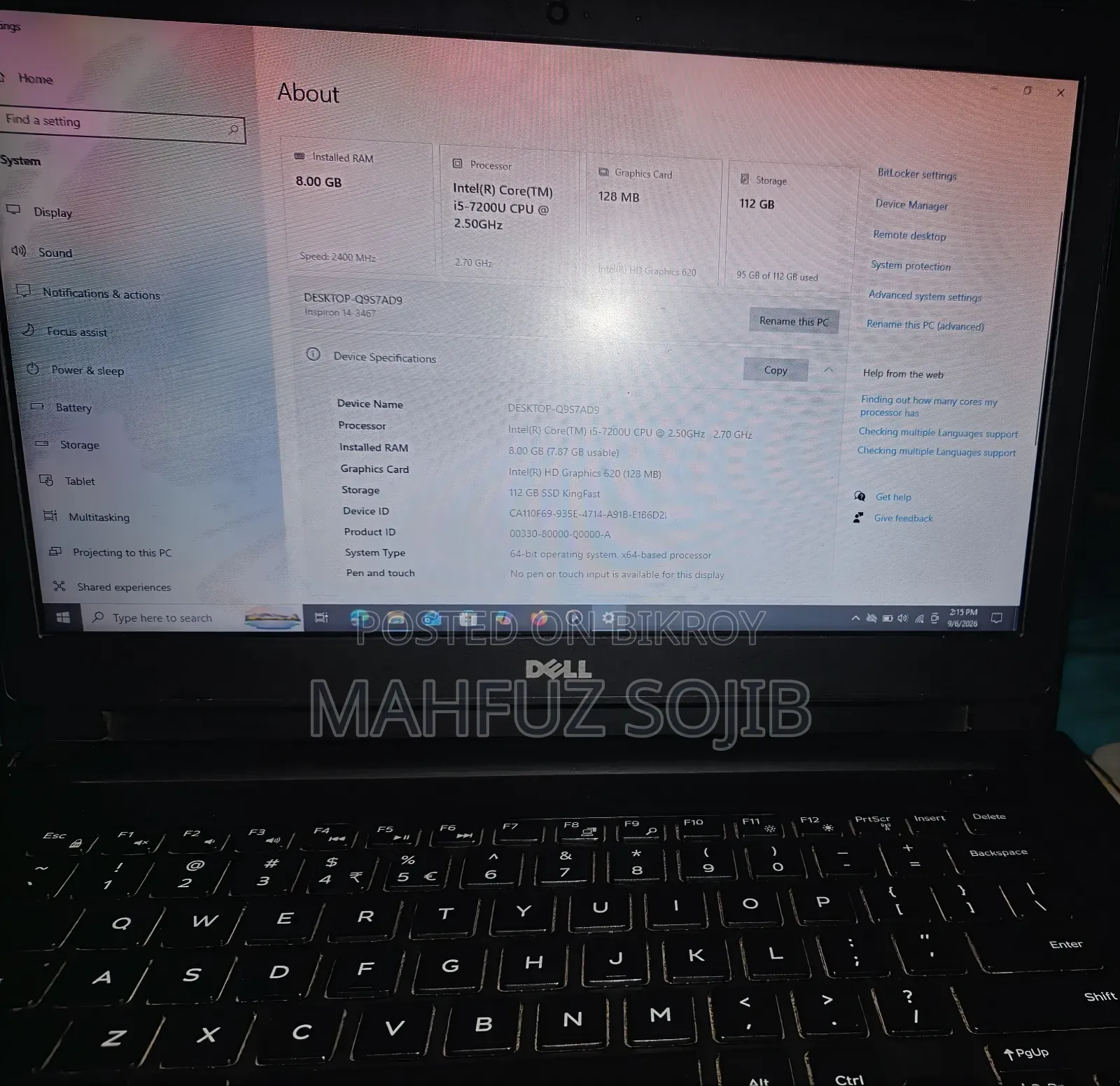 Laptop Dell Inspiron 14 8GB Intel Core I5 SSD 128GB
