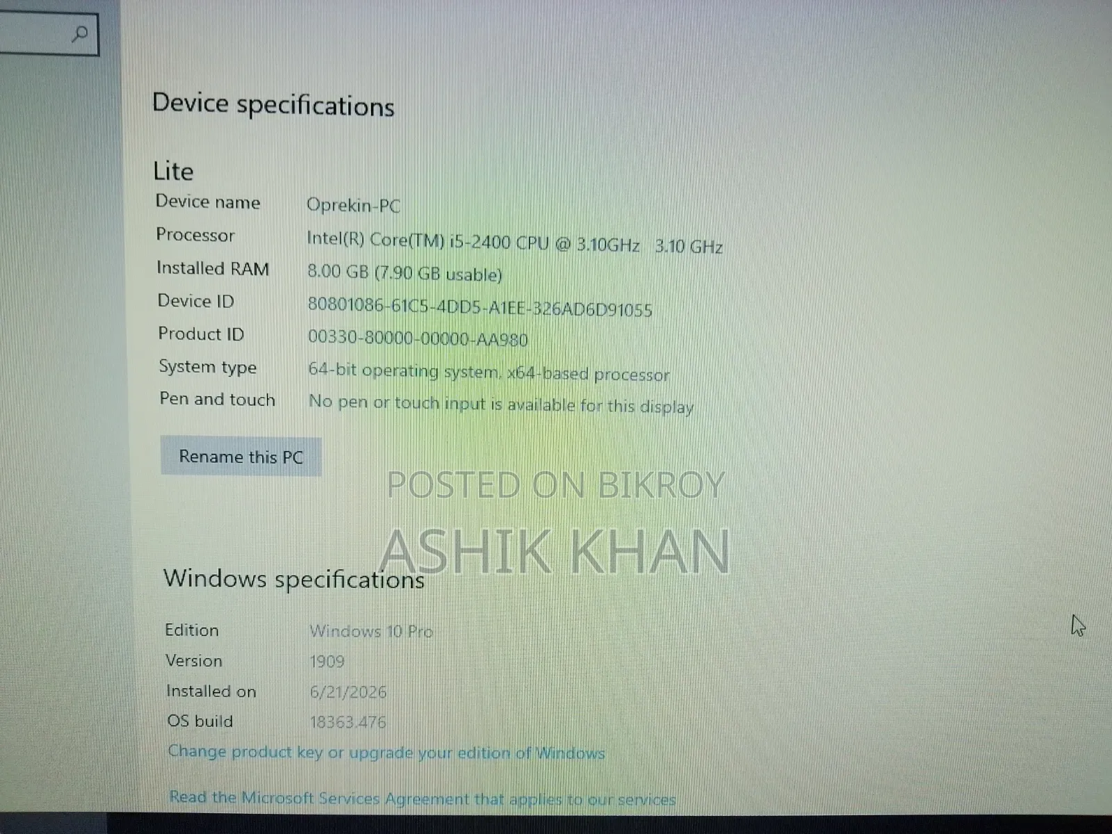 Desktop Computer 8GB Intel Core I5 SSD 128GB
