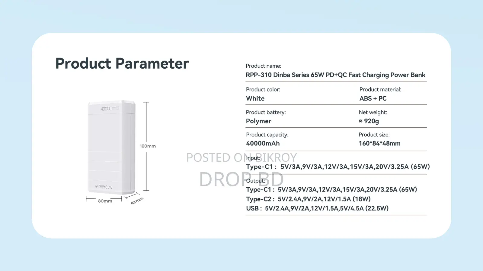 Remax RPP-310 65W Fast Charging Power Bank