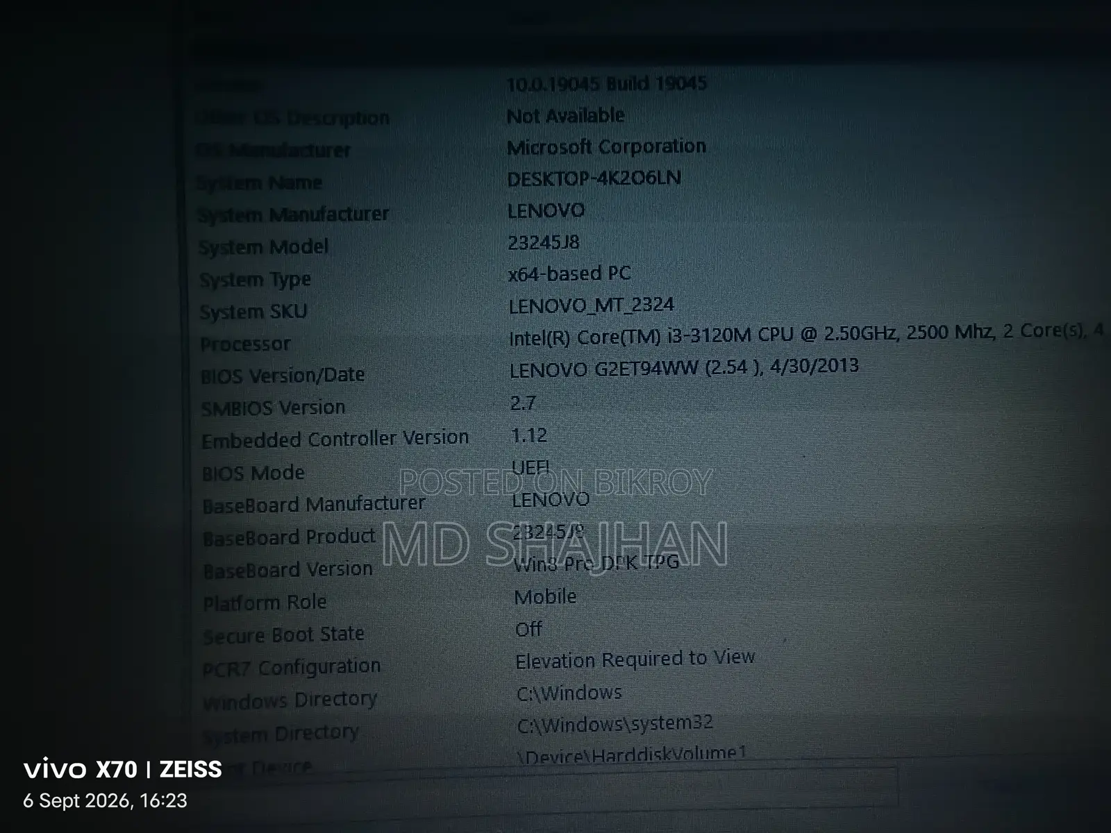 Laptop Lenovo 8GB Intel Core 3 HDD 500GB