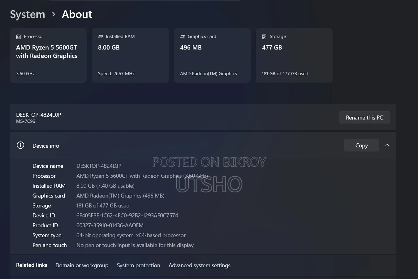 Desktop Computer 8GB AMD Ryzen 5 SSD 512GB