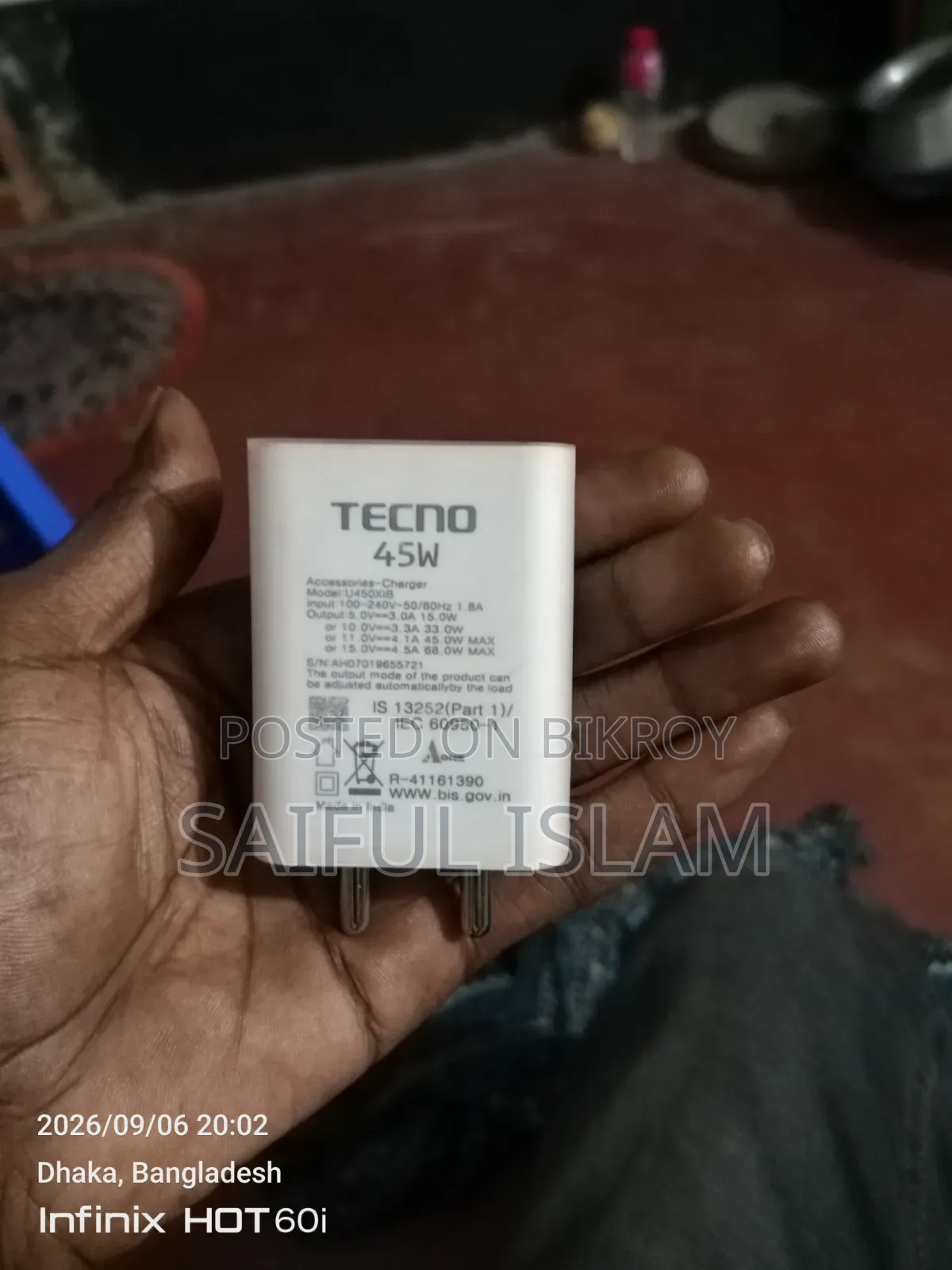 Tecno 45w Original Charger