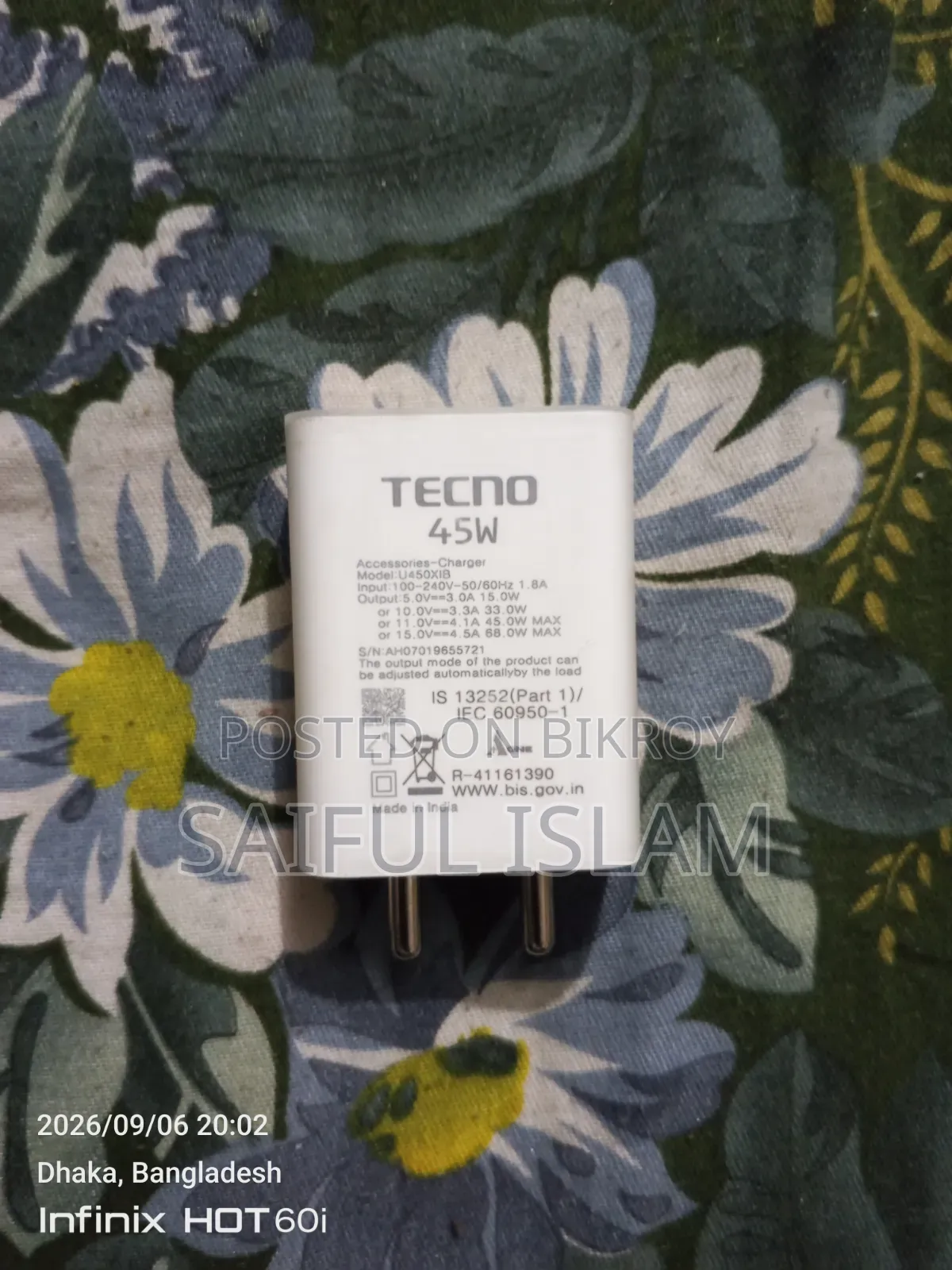 Tecno 45w Original Charger