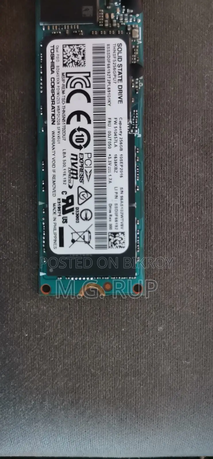 M.2 NVMe SSD Toshiba XG3 Single Sided (2280) M.2 PCI Express 3.0 X4