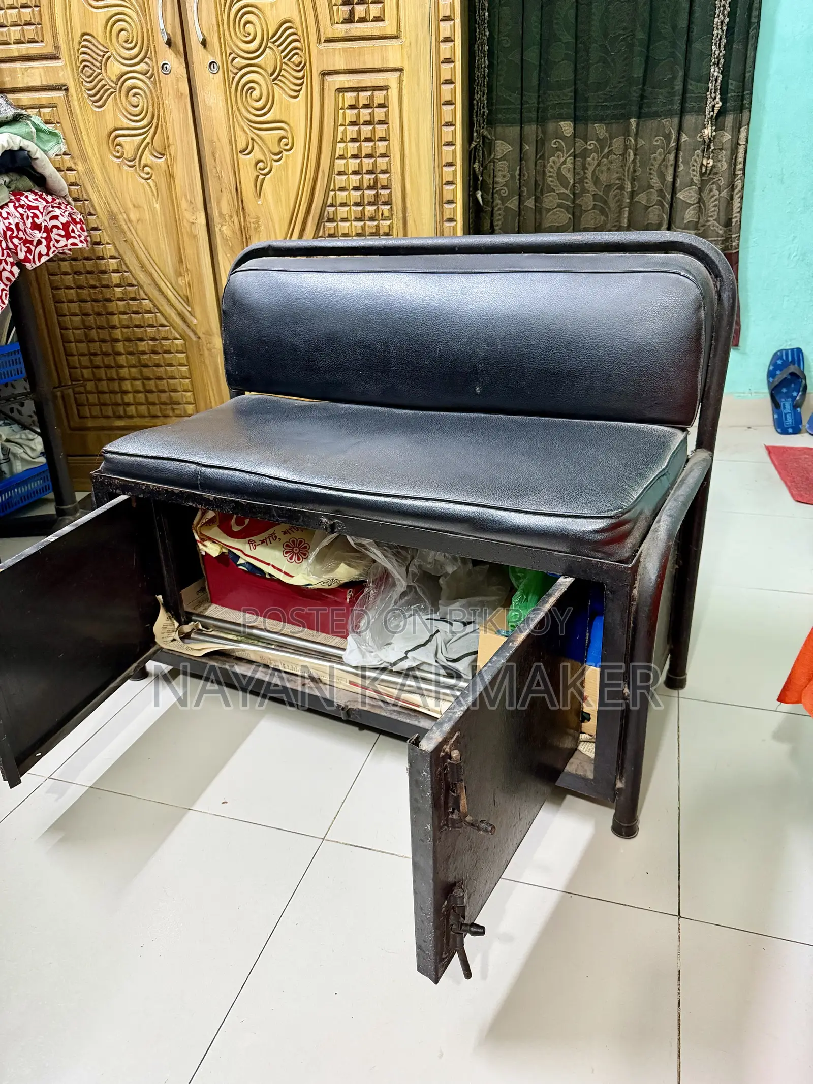 Strong Iron Sofa/Chair for Sale – with Storage Cabinet Below