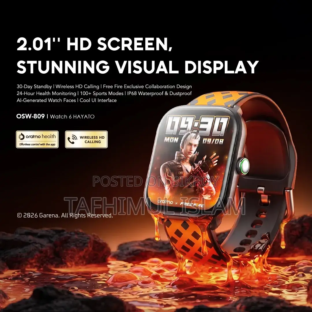 Oraimo Watch 6 HAYATO X Free Fire 2.01" HD Screen Smart Watch