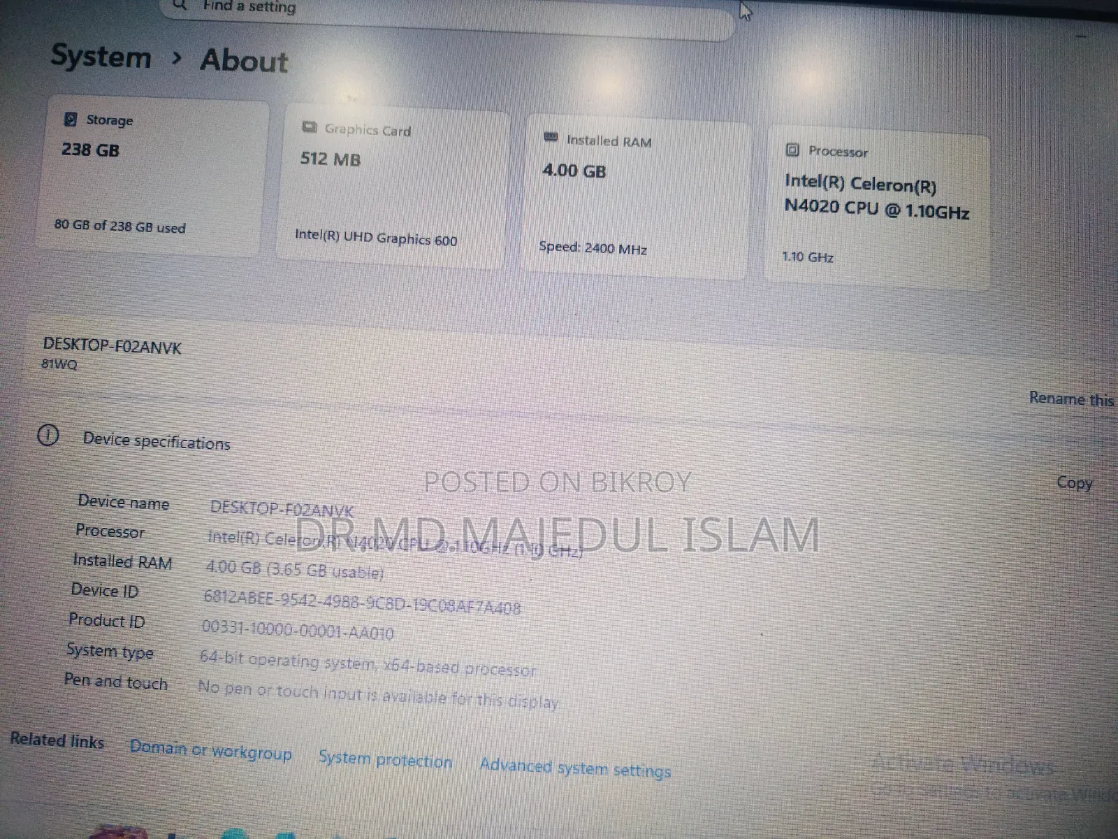 Laptop Lenovo Ideapad 3 4GB Intel Celeron SSD 256GB