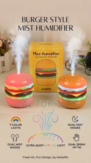 বার্গার শেপ কিউট অ্যাম্বিয়েন্ট লাইট Mist Humidifier