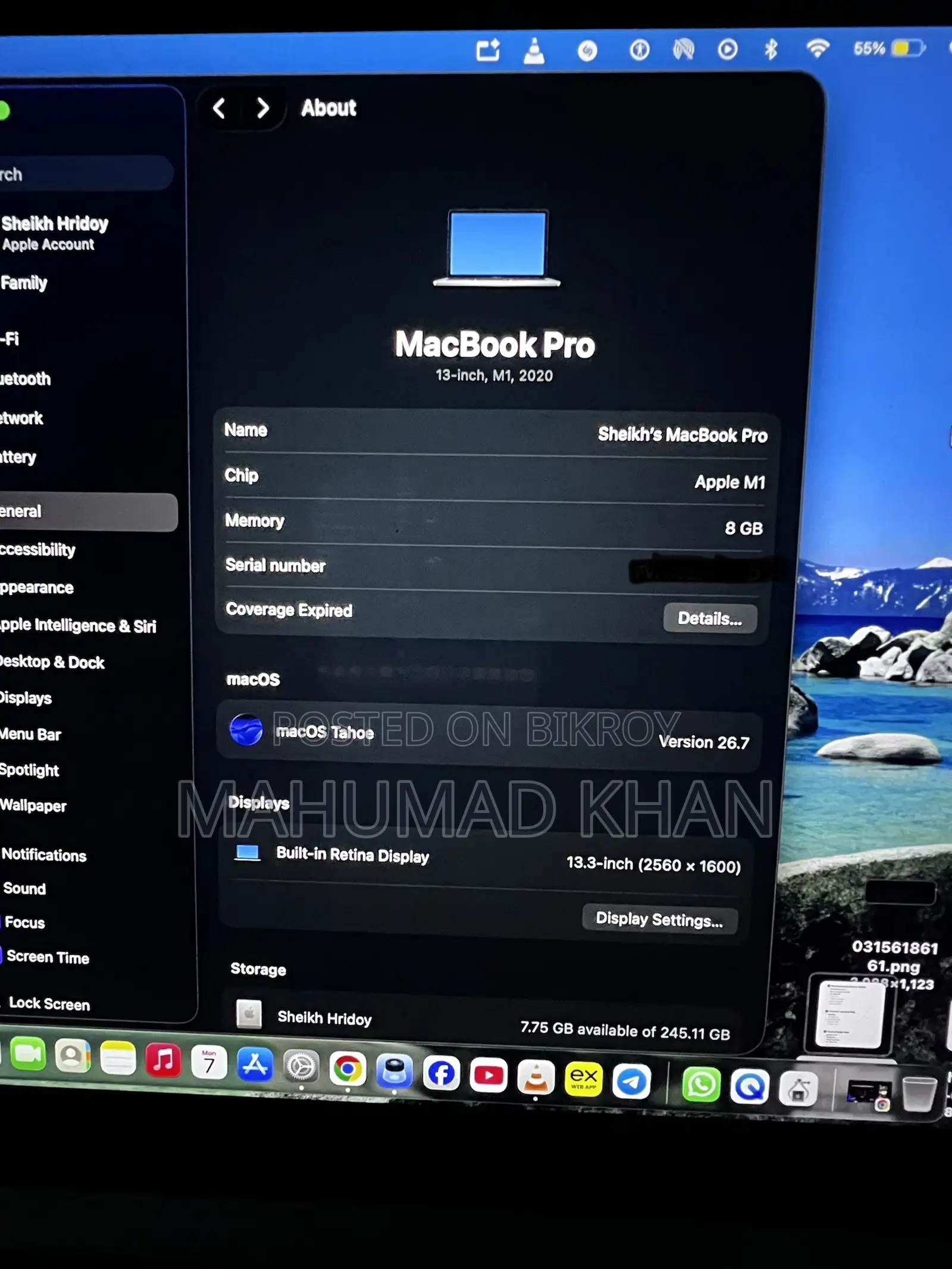 Laptop Apple MacBook Pro 2020 M1 8GB Apple M1 Pro eMMC 256GB