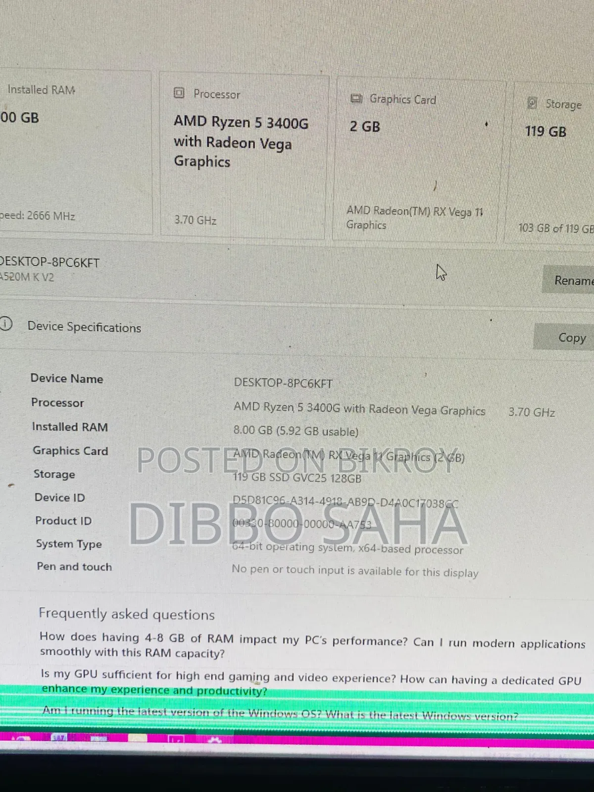 Desktop Computer Gigabyte GB-BPCE-3455 8GB AMD Ryzen 5 SSD 128GB