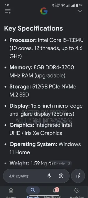 Laptop HP 15 8GB Intel Core I5 HDD+SSD 128GB