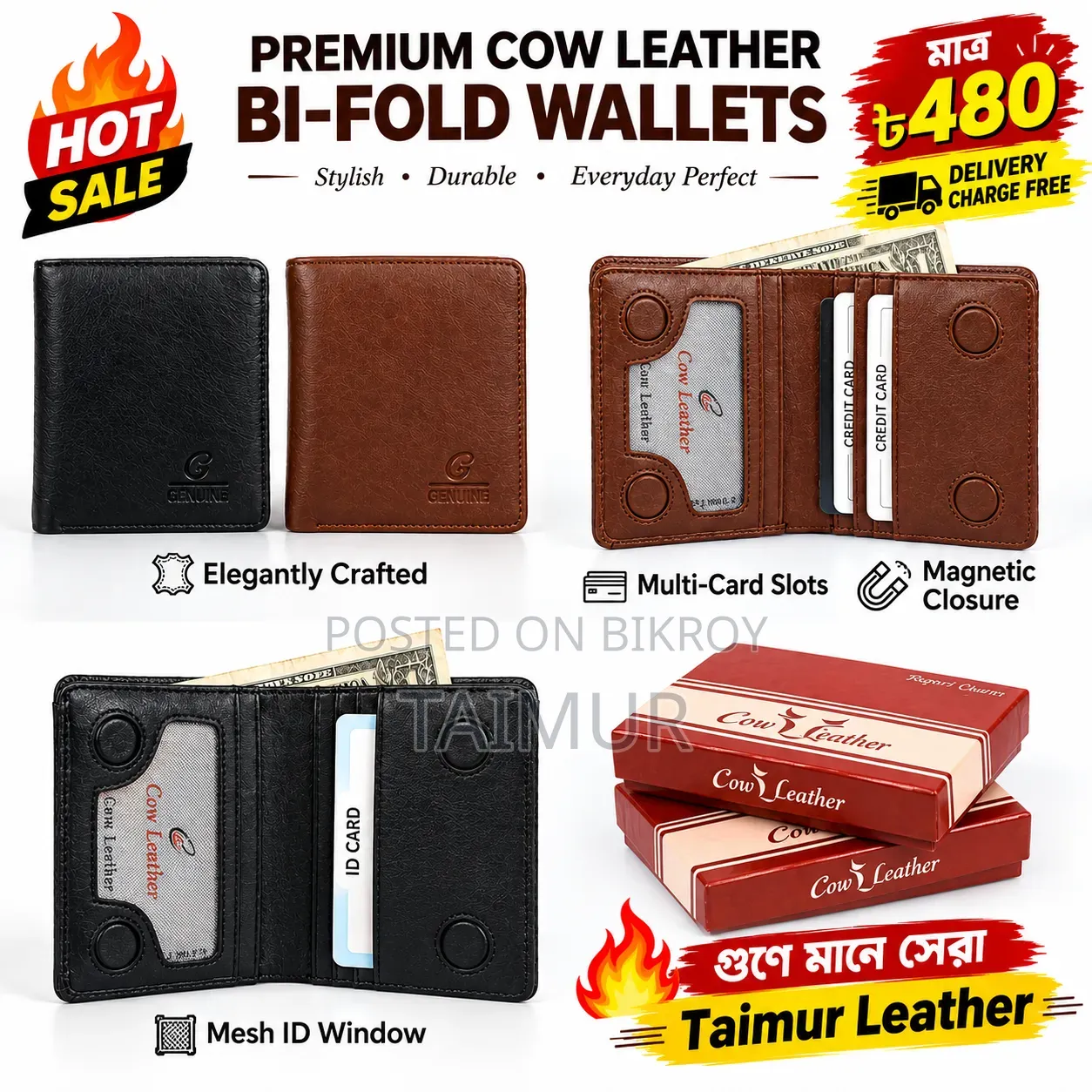 Premium Leather Men’s Wallet | Multiple Card Delivery Charge Free