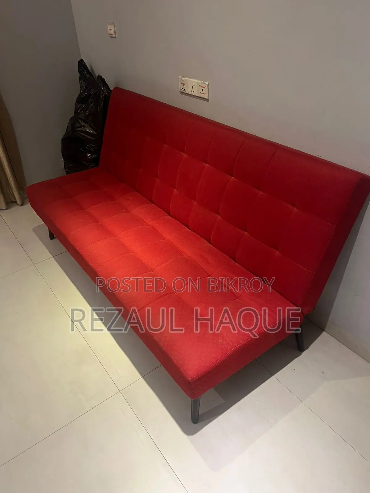 Red Sofa Cum Bed (ISHO Kowloon Style) — Like New!