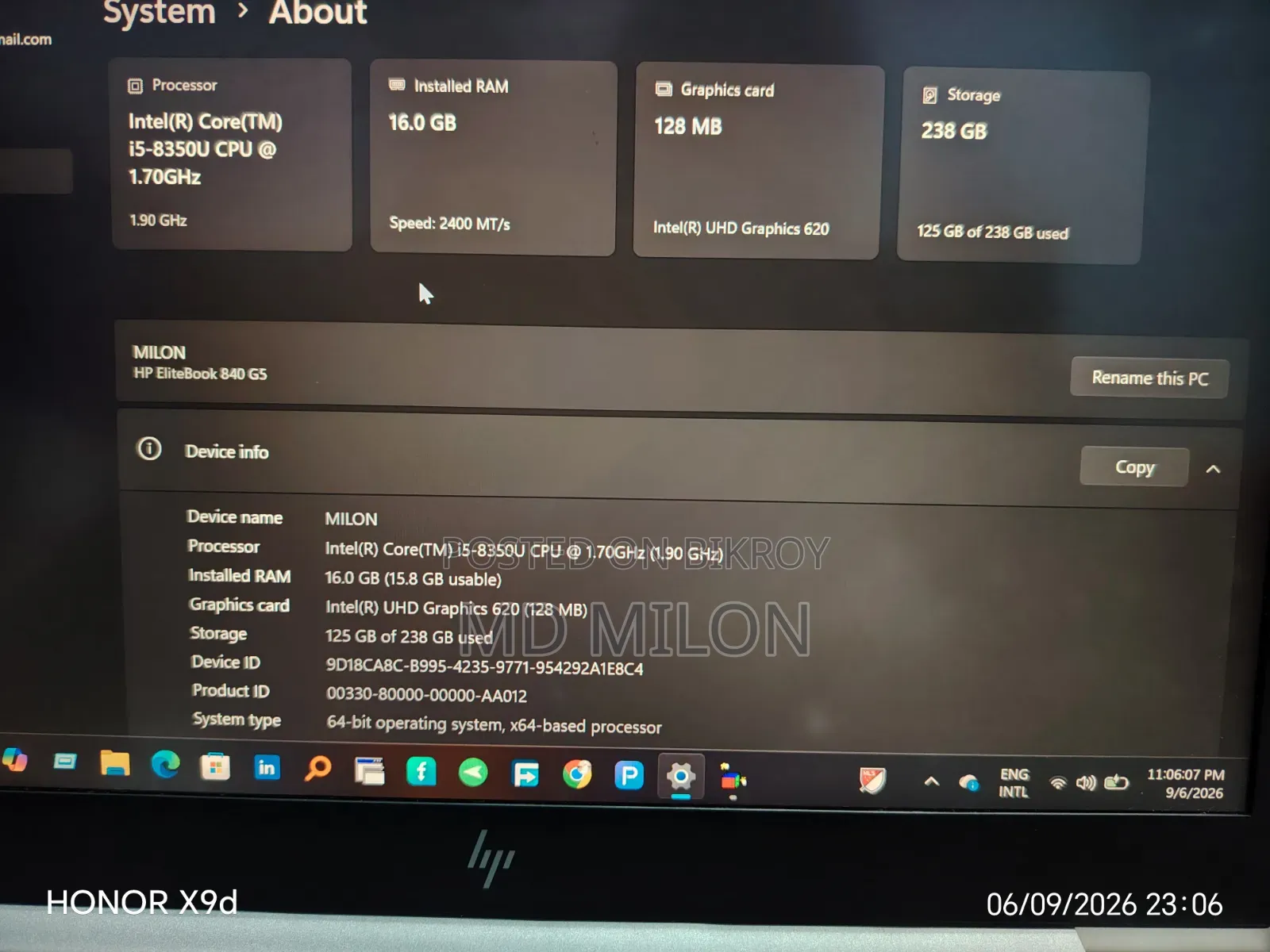 Laptop HP EliteBook 840 G6 16GB Intel Core i5 SSD 256GB