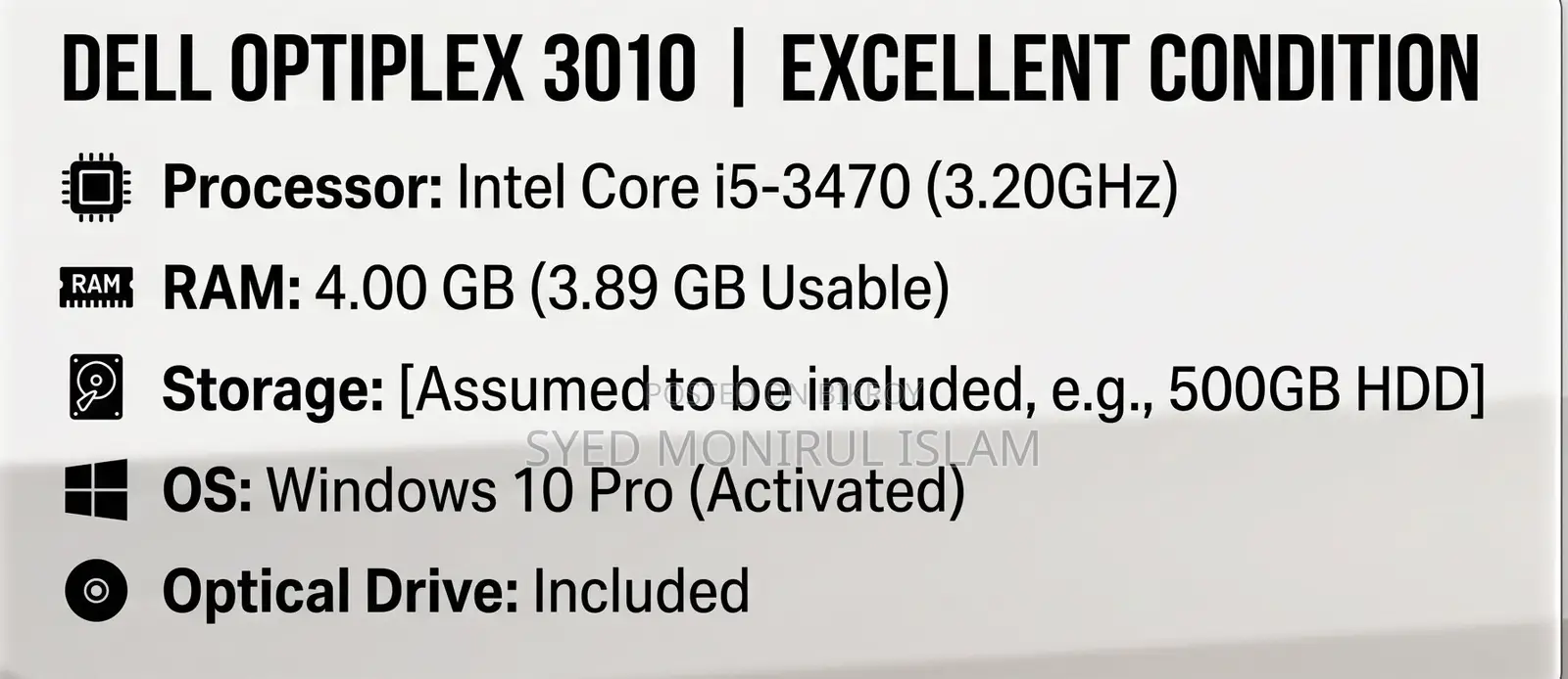 Desktop Computer Dell OptiPlex 7010 4GB Intel Core I5 HDD 512GB